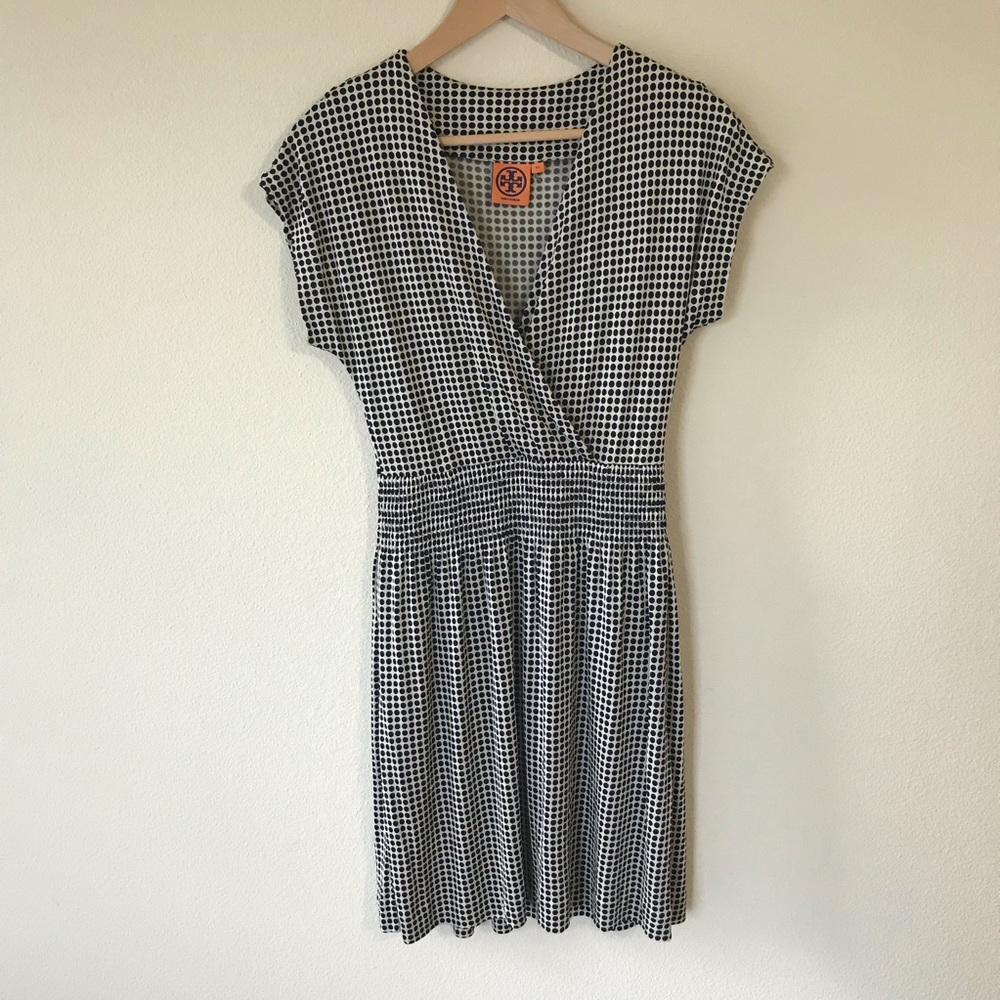 Tory Burch silk black and cream polka dot dress